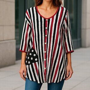 LYNZ Women's Top Tunic Boho Button Front Long Sleeve Size Small Lightweight